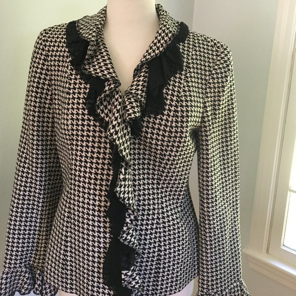 Doncaster Silk Houndstooth Ruffle Jacket